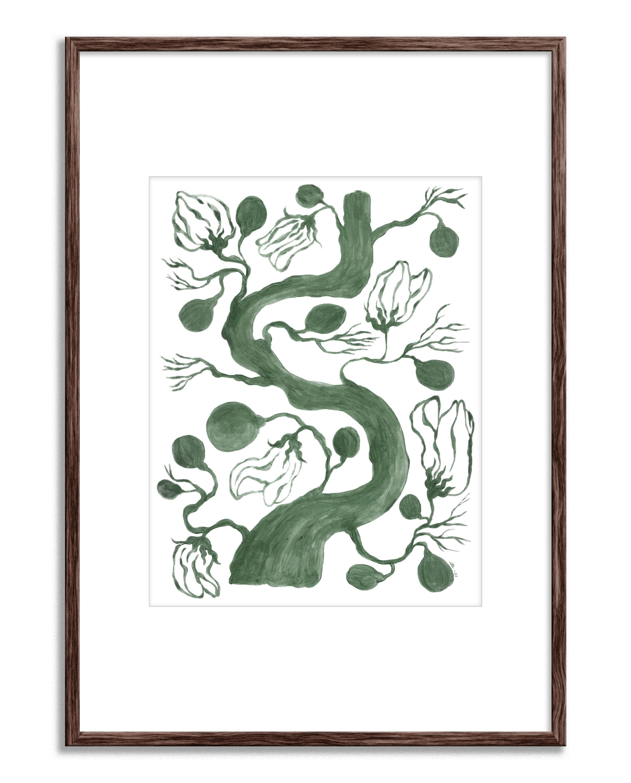 Knoppar i grön print - Floral